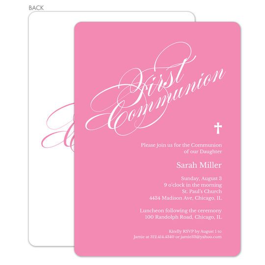Pink First Communion Invitations